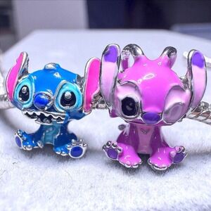 Disney Lilo Stitch Angel Charm Bracelet Blue Pink Charm fits PANDORA